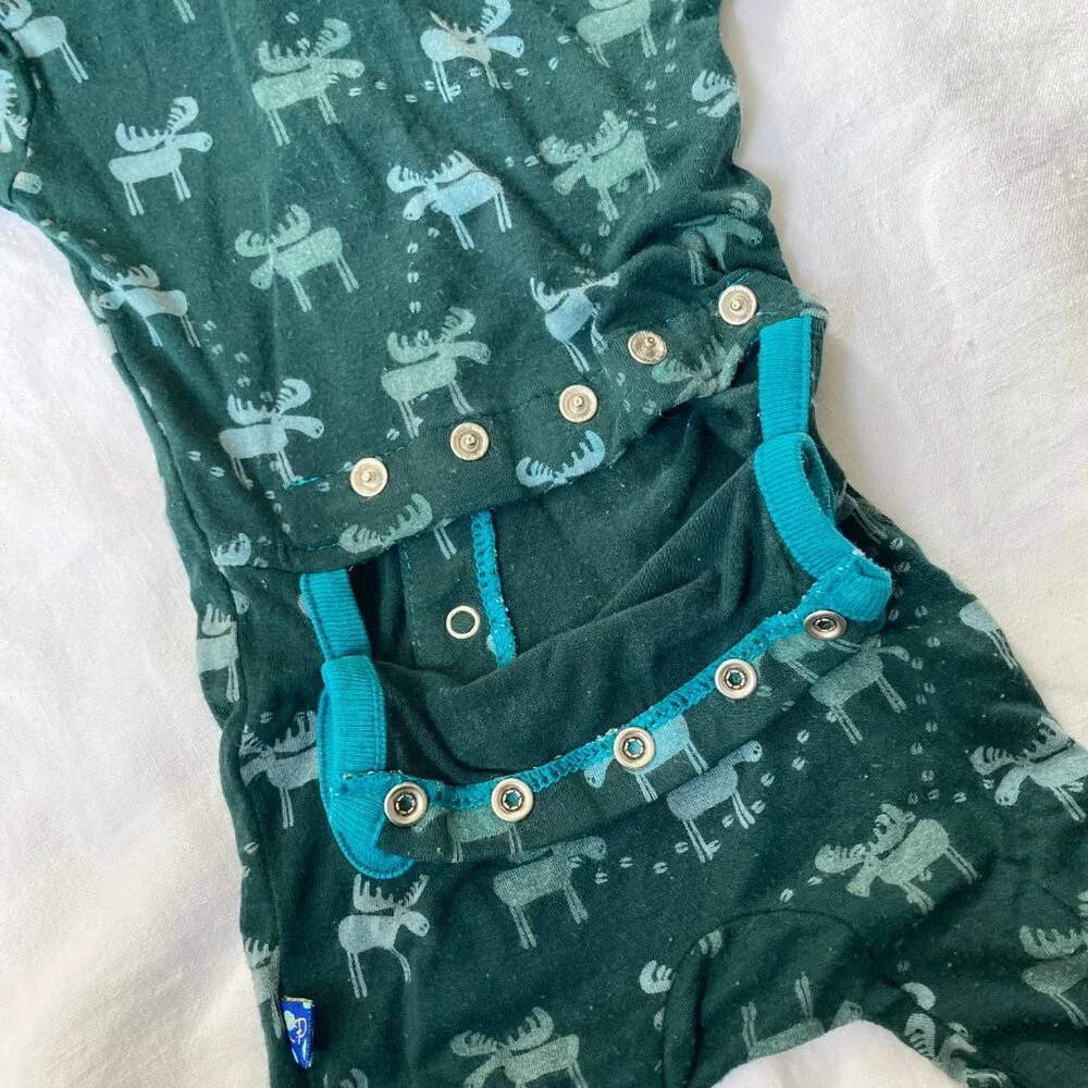 💙2/$25 Kickee Pants Newborn Baby Blue Green Moose Trees Button Sleepers - Picture 5 of 5